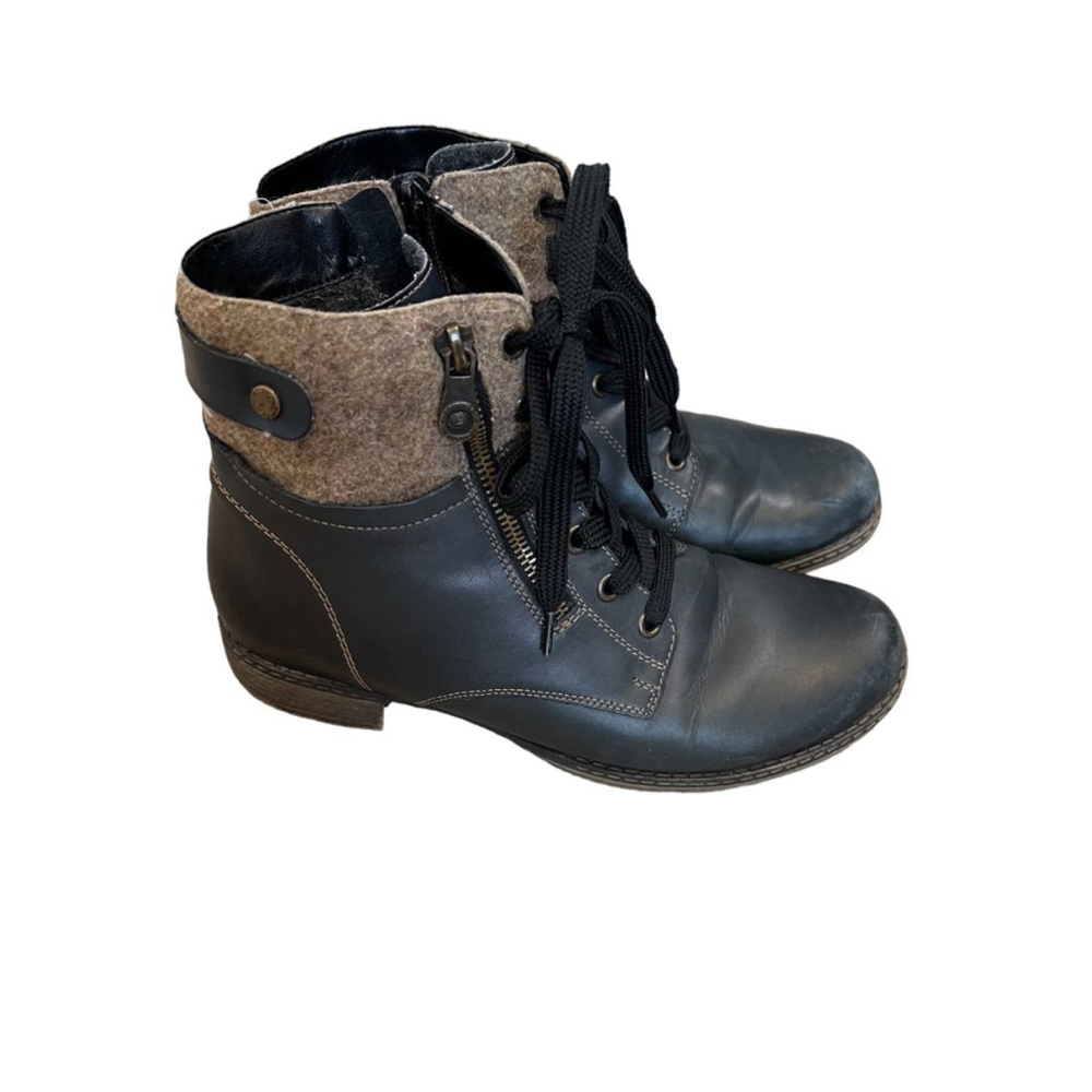 REMONTE Leather Blue Grey Felt Zip Lace Up Low Boot 39